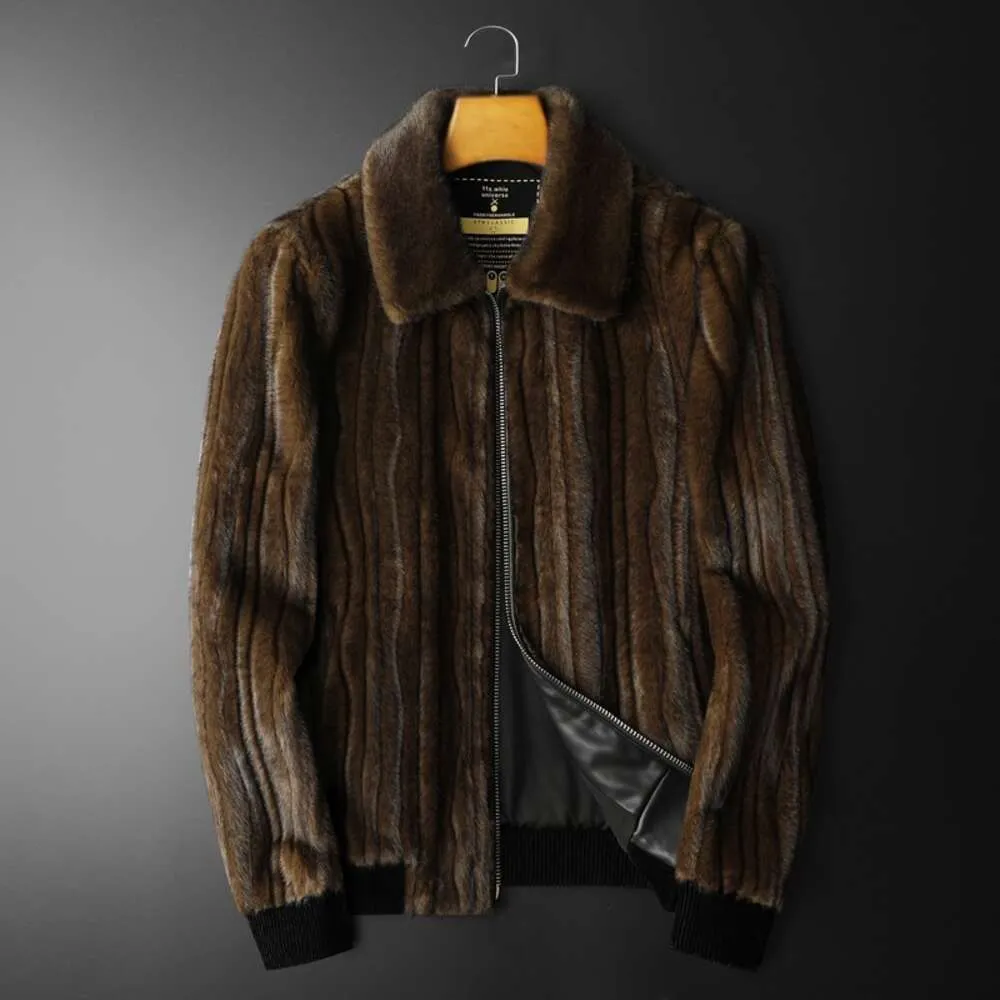 Designer Winter Mens Gold Mink Fleece Casual Haining päls förtjockad Integrerad varm kappa med flip krage fff6