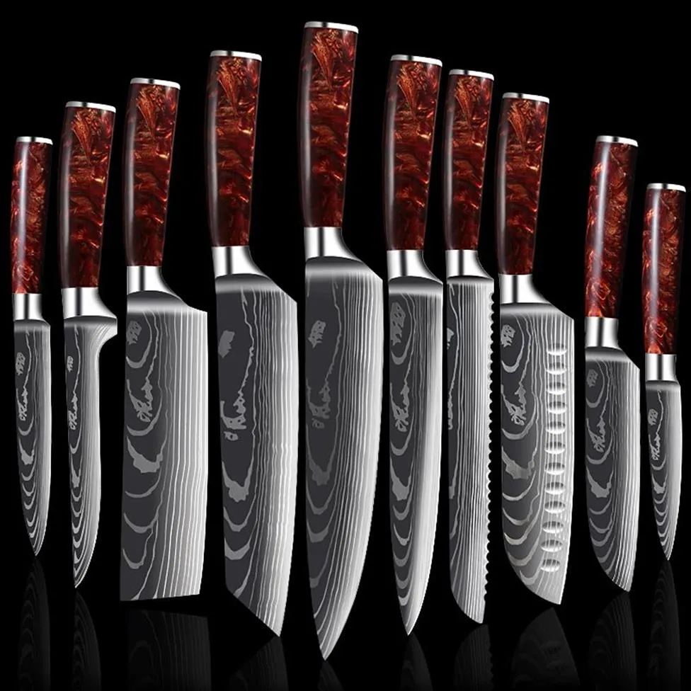 Şef lnife set lazer eamascus Japon mutfak bıçak takımı aksesuarları profesyonel keskin cleaver biftek santoku icilitty dilimleme coo217r