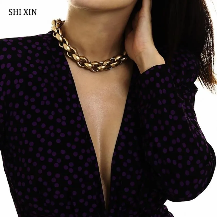 Shixin Punk Gold Chain Chunky Halsband 2020 Uttalande Fashion Choker Halsband för kvinnor Hiphop Short Female Collar Gift2119