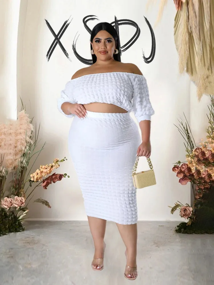 2 Piece Set Women Outfit Off Shoulder Top and Kirt Fancy Sexy Outfit Autumn Plus Size Matching Sets Wholesale Drop 240125