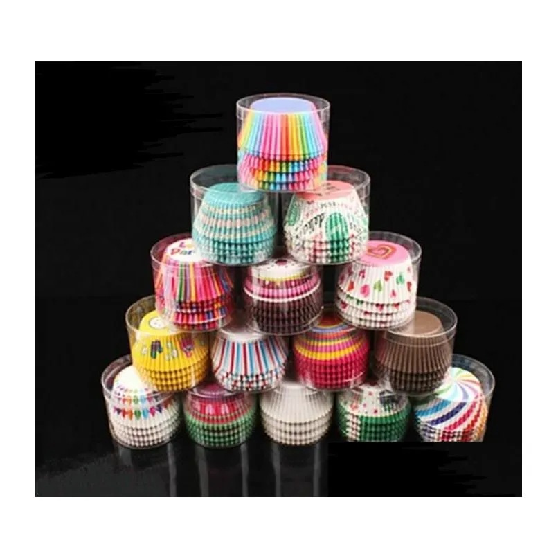 Cupcake-Papier-Kuchen-Cup-Cupcake-Liner Backen-Muffin-Hülle Cartoon-Regenbogen-Wrapper Wraps Geburtstagsfeier-Dekoration Backformen-Werkzeug 100 Stück / Dh7Qx