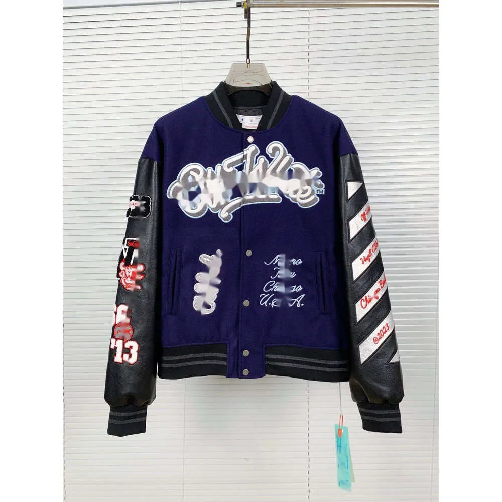 Offs Brodé Bone Print Pilot Casual Jacket Designer Hommes et Femmes Baseball Jersey Winter Varsity Veste Letterman Veste Blanc Bomber Manteaux 08H5