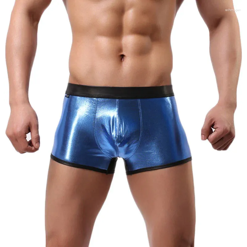 Sous-vêtements Sexy Design Mens Sous-vêtements Boxer Cuir Verni Wetlook Shinny Trunks Cool Shorts Brillant Boxers Pour Homme