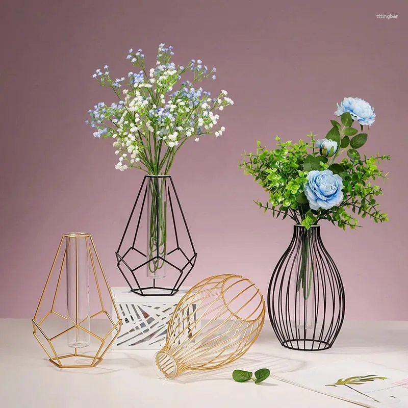 Wazony Iron Art Geometryczne przezroczyste szkło dekoracyjne wazon domowy pulpit suchy kwiat dekoracja roślin kwiatowych