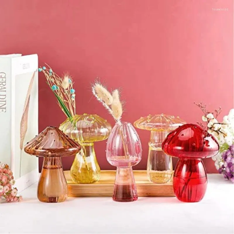 Vases Creative Mushroom Glass Vase Aromatherapy Bottle Plant Hydroponic Flower Arrangement Decorative Household Cute Table Art Crafts