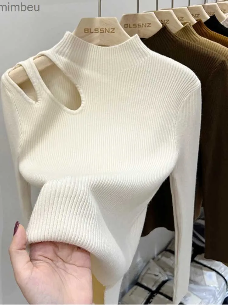 T-shirt da donna dolcevita lavorato a maglia maglione da donna pullover a coste autunno inverno maglioni basic da donna vestibilità morbida e calda L240201