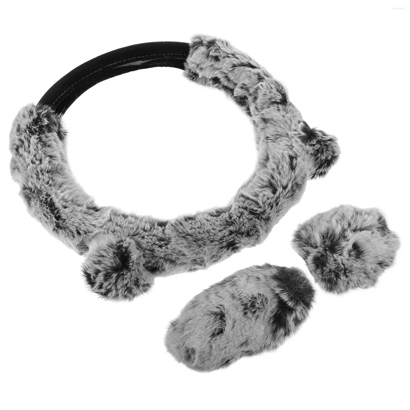 Steering Wheel Covers Cover Set Bear Ear Auto Handbrake Protector For Car Gear Decoration ( Black )