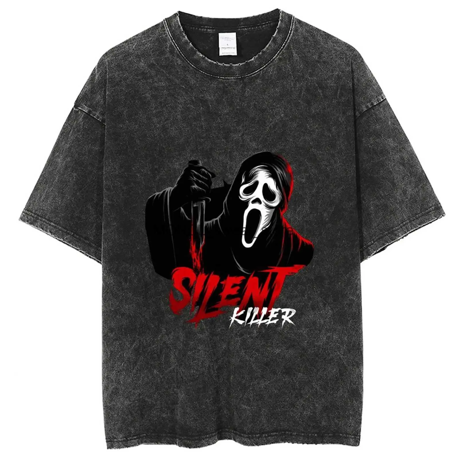 T-shirt da uomo Anime The Silent Ghost T-shirt stampata da uomo Retro lavato 100% cotone Top T-shirt Harajuku T-shirt streetwear Hip Hop T-shirt maschiliH24220