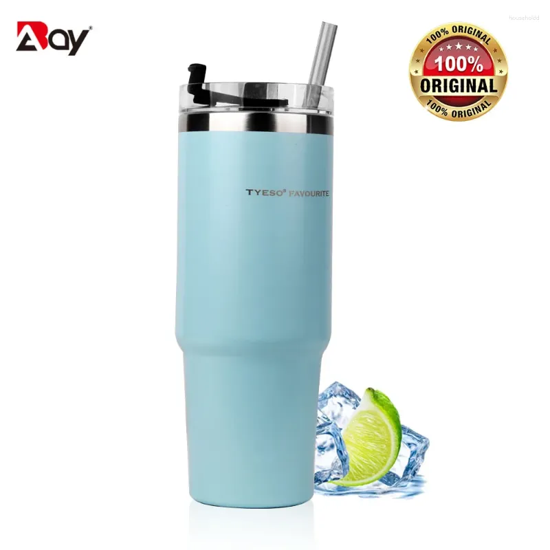 Vattenflaskor Tyeso Thermal Bottle Thermo Cup med halm rostfritt stål kaffemugg för kall öl isolerade vakuumflaskor Traval drycker