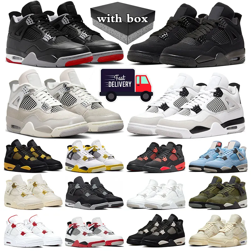 j4 met doos jumpman 4 basketbalschoenen Military Black Cat 4s Bred Reimagined Vivid Sulphur Red Metallic Midnight Navy Sail herensneakers sport dames sneakers