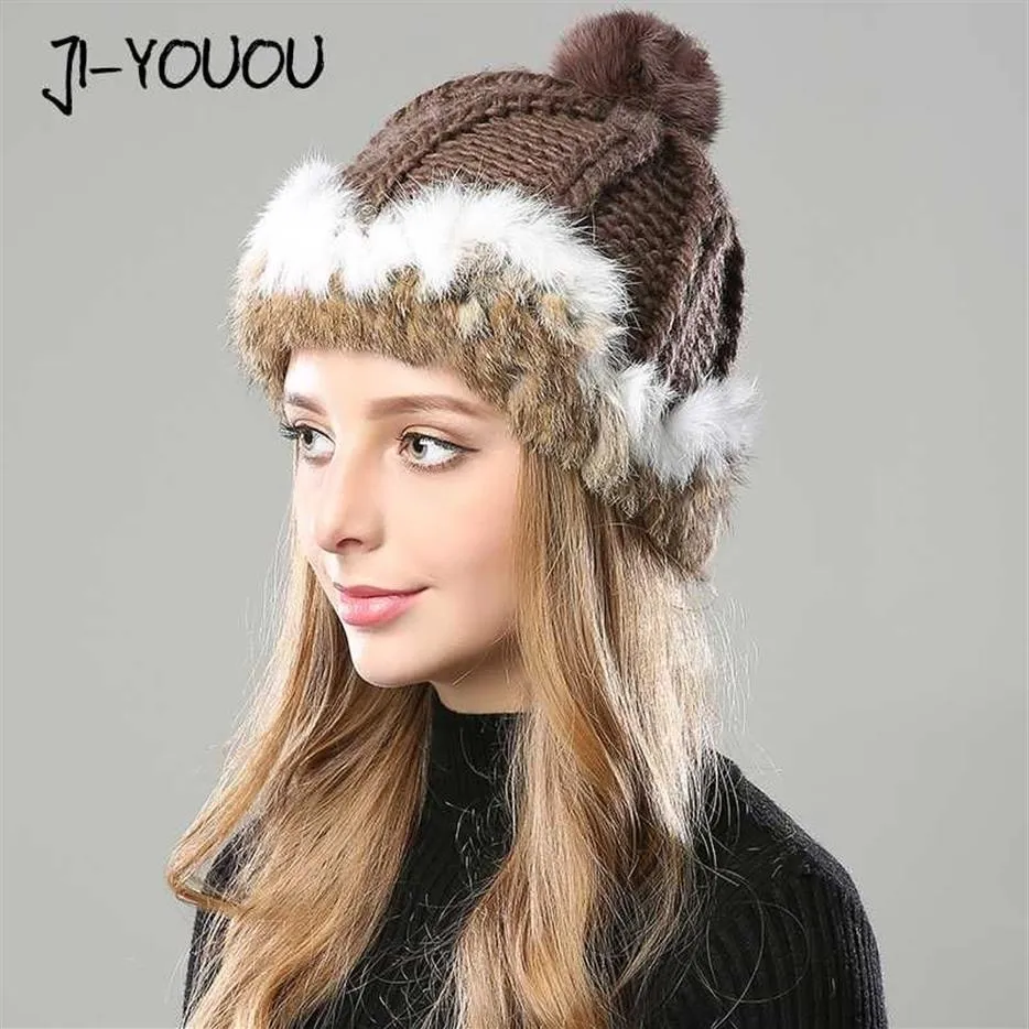 Beanie Skull Caps Winter Hats for Women Beanie Girls 2021 Hat Fur Pompom Sticked Crocheted Women's Skullies Cashmere Mink War242l