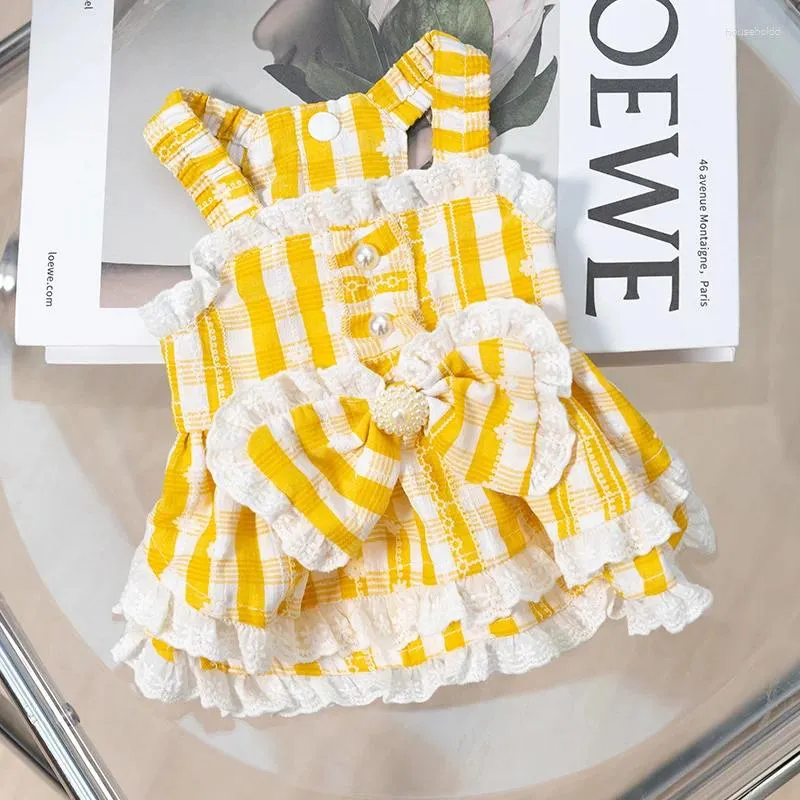Dog Apparel Summer Plaid Dress Soft Clothes Fashion Puppy Princess Skirt Cute Bow Cat Wedding Chihuahua Kitten