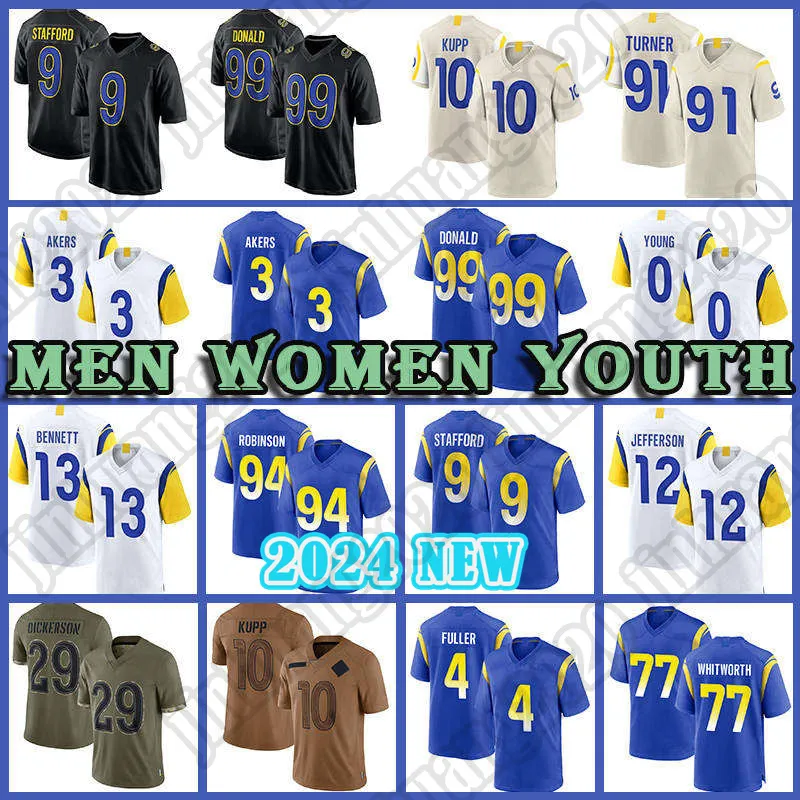 Cooper Kupp Matthew Stafford Football Jersey Aaron Donald Cam Akers Los Angeleses Rames Stetson Bennett IV Byron Young Pka Nacua Van Jefferson Tutu Atwell Evans D1