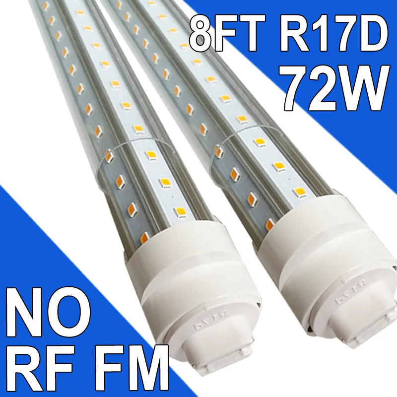 R17d LED LED Light 8ft ، V على شكل ، أنابيب LED 72Watts T8 ، الغطاء النظيف ، 7200LM فائقة السوبر ، نهاية قابلة للدوار 8FEET 2 PIN Shop Light ، حظيرة T8 T11