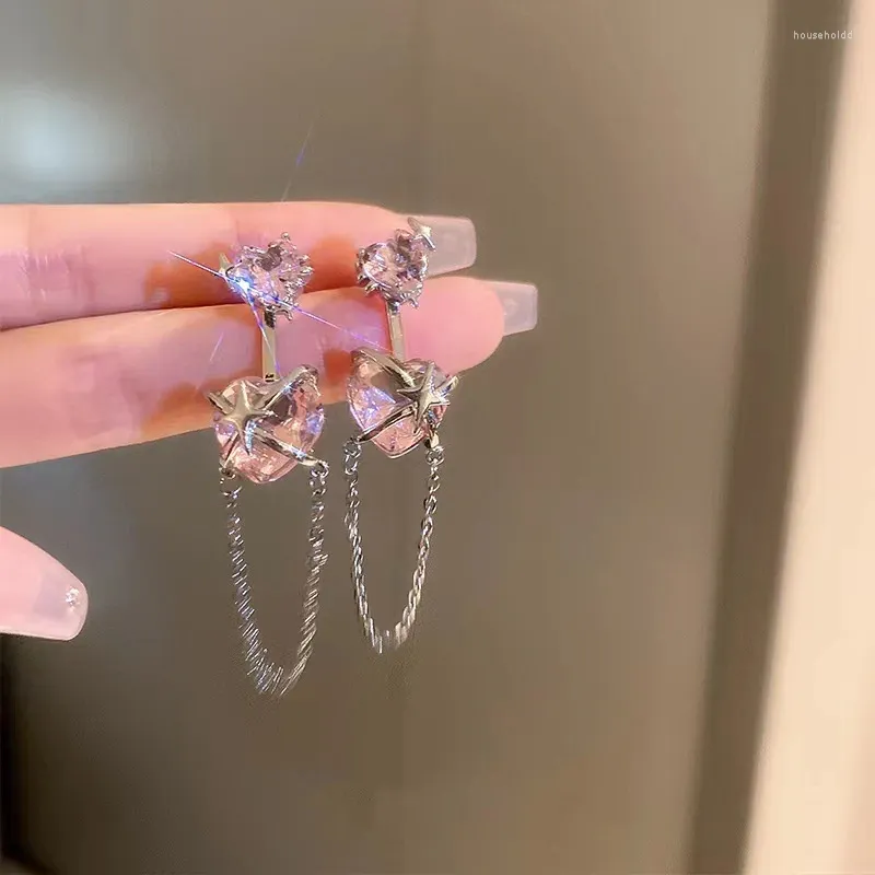 Dangle Earrings Guftm Pink Crystal Long Tassel Heart Ladies Fashion Pendant絶妙なラインストーンウェディングエンゲージメントジュエリー