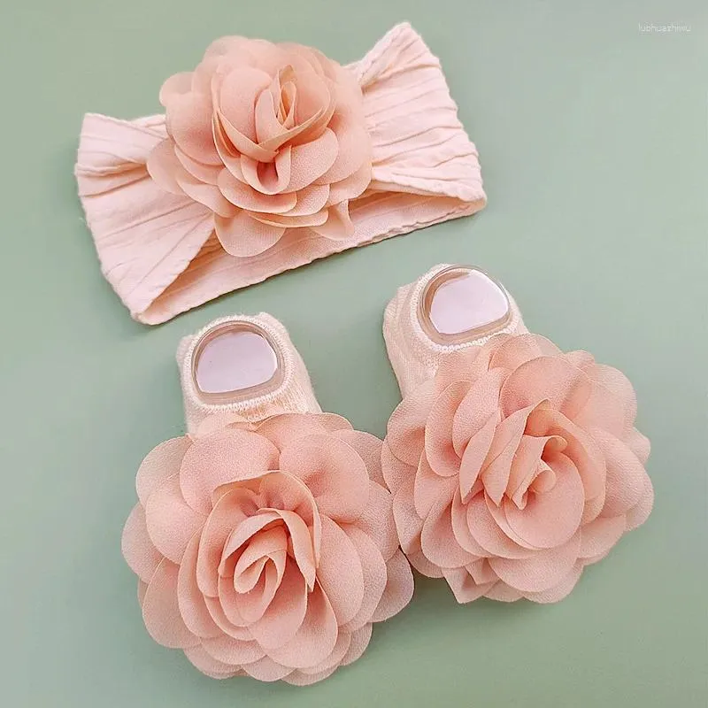 Accessoires pour cheveux Born Baby Bandeau Chaussettes Ensemble Fleur Princesse Infantile Fille Grand Bande Élastique Chapeaux 2 pièces