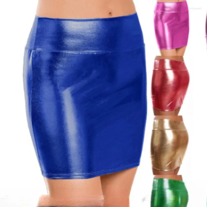 Skirts 2024 Fashion Shiny Women's Leather Satin Slim Fit Tight Buttocks Female Short Skirt Evening Party Nightclub Vestidos
