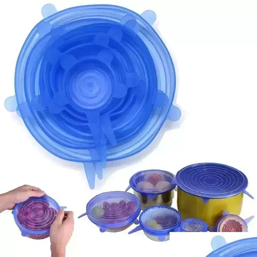 Otras herramientas de cocina 6 piezas por juego Sile Stretch Suction Pot Tapas de calidad alimentaria Fresh Kee Wrap Seal Lid Pan Er Accesorios de cocina Drop Deli DHJXQ