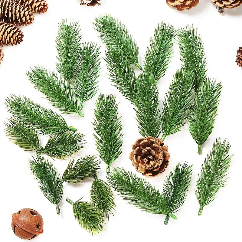 Decorative Flowers 6/8/10/12CM Pine Needles Short Branches Artificial Greenery Plant Stems Christmas Tree Decoration Home DIY Wreath Year