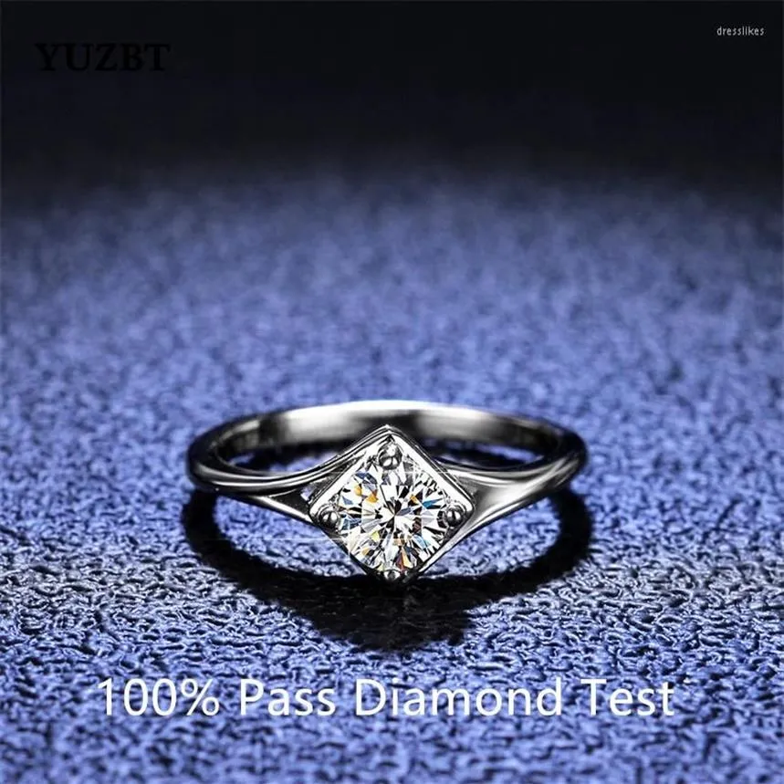 Cluster Ringen YUZBT Sterling Zilver 0 5 Lab Gemaakt D Kleur Diamant Moissanite Ring Wit Vergulde Vierkante Vorm Meisjes Jewelry287S