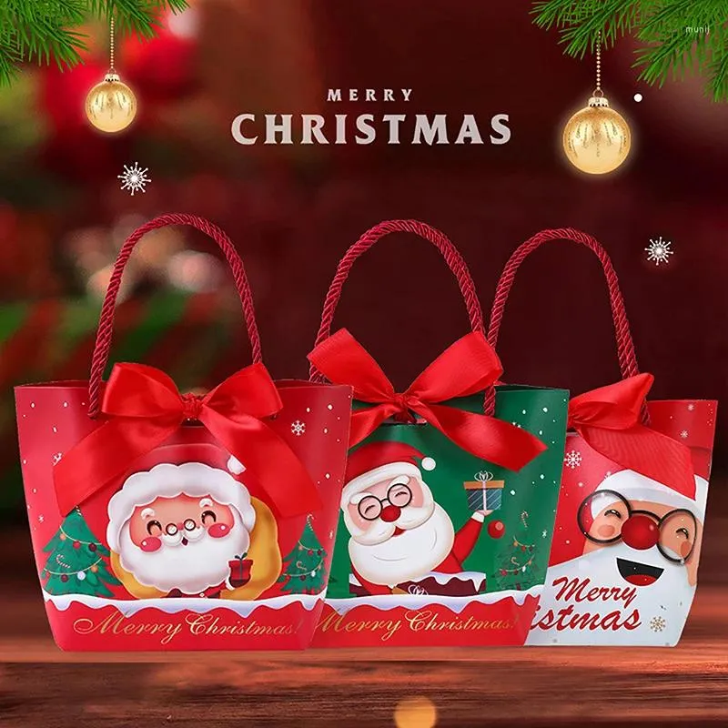 Saco de presente de festa de decorações de Natal com corda portátil Natal para biscoitos doces Feliz Ano Materiais de embalagem