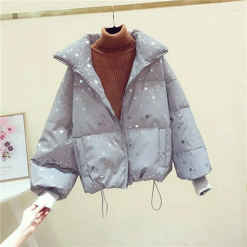 Women's Down 2024 Winter Shiny Snowflake Reflective Thickened Bread Clothing Fashionable Thin Loose Short Jacket Regular