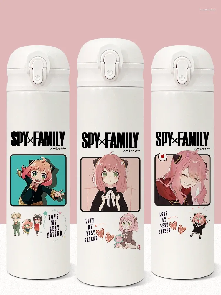 Vattenflaskor Japan Anime Thermos Cup Spy X Family Theme Children Lady Daily With Straw 304 Rostfritt stål