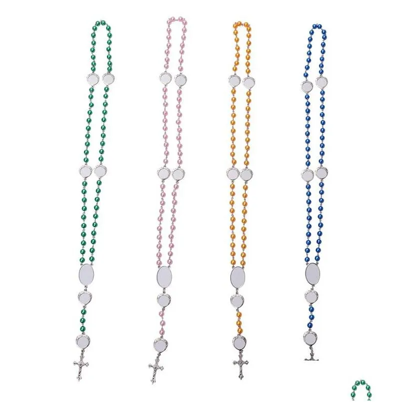 Hängsmycken 4 färger sublimering halsband värmeöverföring hänge rosenkransen kors Jesus metall hängen släpp leverans hem trädgård konst, cr dhfs5