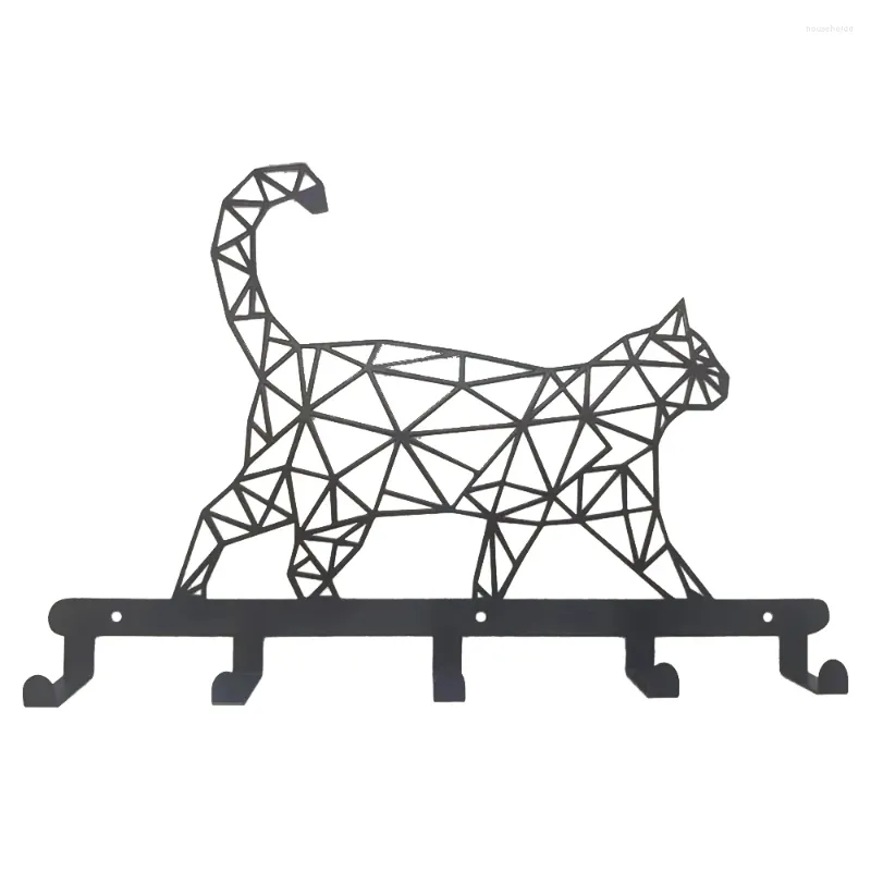Ganchos 3d metal chave titular preto montagem na parede cabide decoração pendurado organizador rack decorativo com 5 gato padrão arte