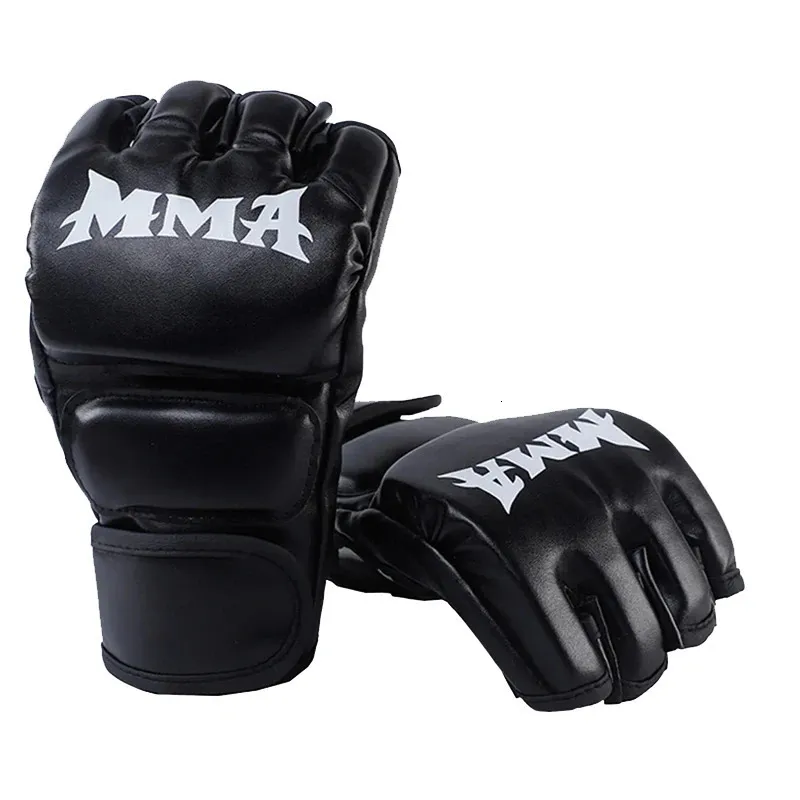 1ペアの厚いボクシンググローブMMAグローブハーフフィンガーパンチバッグキックボクシングMuay Thai Mittsプロフェッショナルボクシングトレーニング機器240124