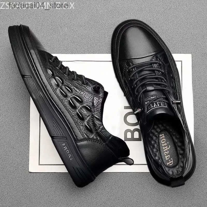 Roller Shoes 2023 New Mens Genuine Leather Casual Shoes Crocodile Print Spring Autumn Trend Sneakers Cool Leisure Flat Shoes Loafers Black Q240201