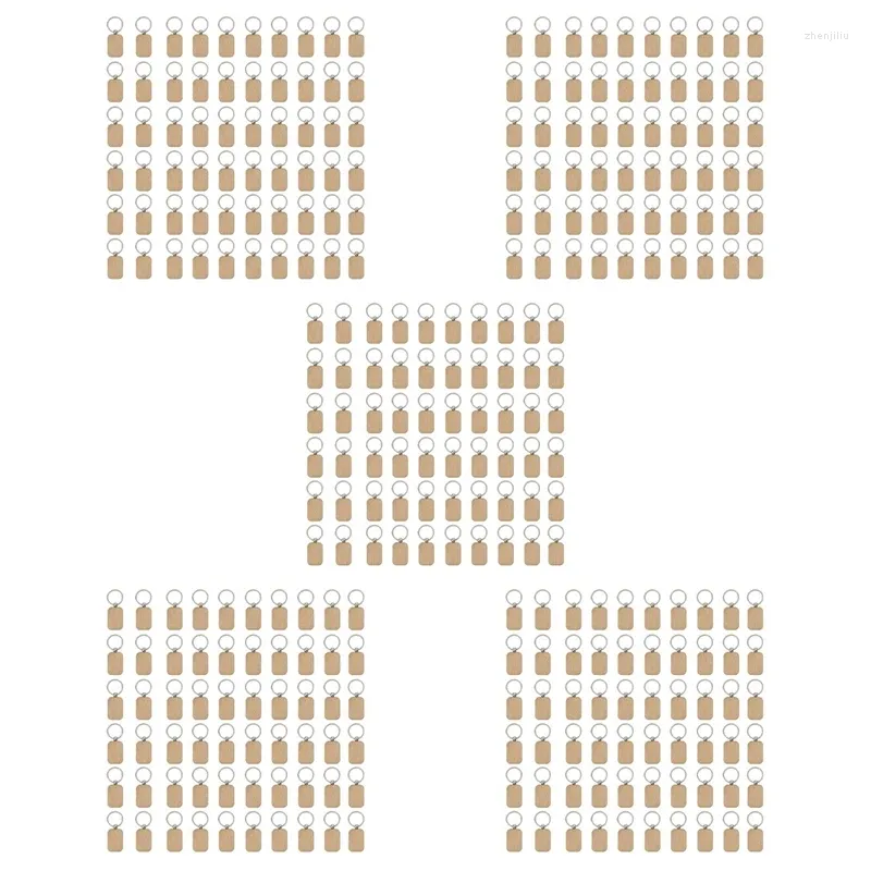キーチェーン300pcs空白の丸い長方形の木製キーチェーンDIYキータグには刻まれたギフトができます