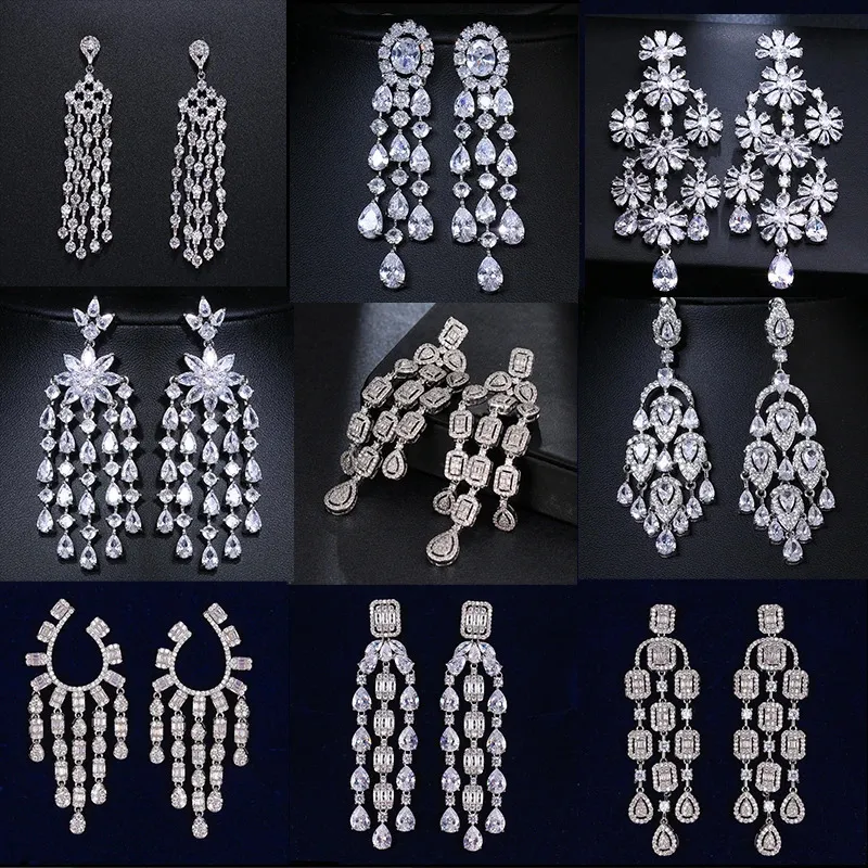 SUGO – boucles d'oreilles à pampilles en Zircon, tendance d'été, luxueuses et exagérées, pour robe de mariée, accessoires bijoux, 240131