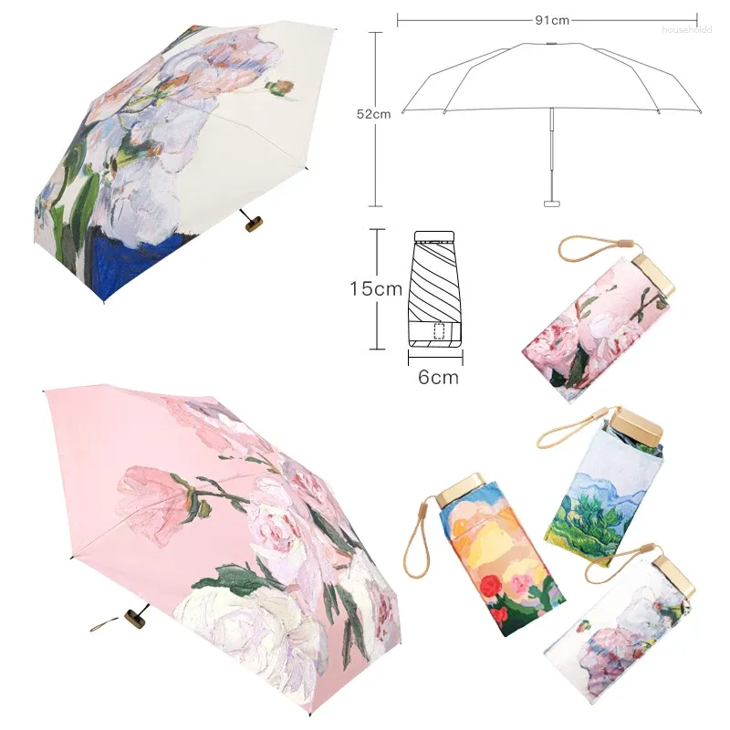 Guarda-chuvas flores guarda-chuva de viagem para mulher micro mini manual compacto rosa pintura a óleo rosa com multicolorido