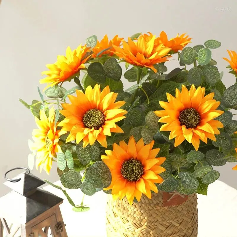 Decorative Flowers Artificial Bouquet Of Flower Single Branch Sunflower Fake Home Party Wedding Window Stage Layout Decoration Craft