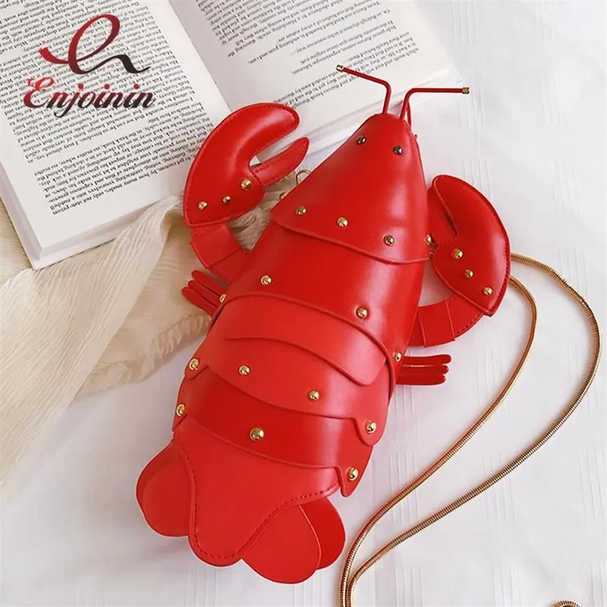 Sacs à bandoulière Fun Mignon Mode Homard Style Pu En Cuir Fille Chaîne Sac À Main Sac À Main Bandoulière Mini Sac Femmes Fourre-Tout Embrayage Flap318e