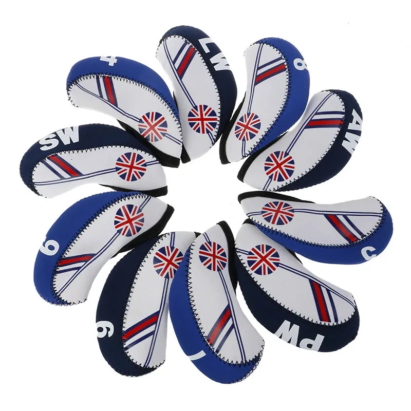 10Pcs/set Golf Club Iron Head Cover Neoprene National Flag Headcover Waterproof Golf Club Head 240127