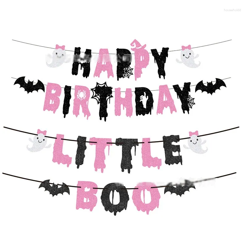 Party Decoration Pink Happy Birthday Little Boo Banner för Halloween Girl Baby Shower The Spooky One 1st Decorations