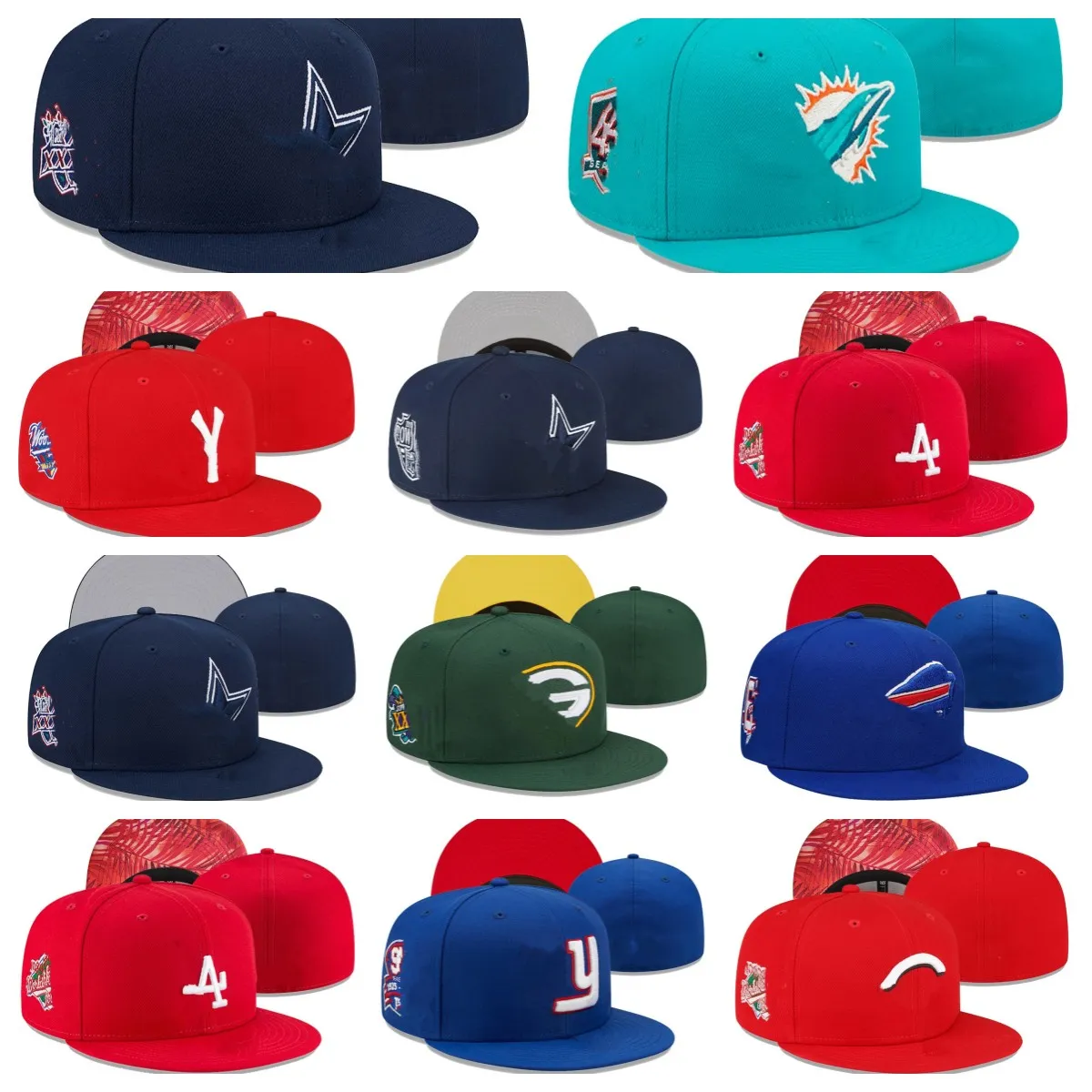 Chapeaux ajustés pas chers Causal Adulte Designer Baseball Football Snapbacks Fit Chapeau plat Tous les logos de l'équipe Casquettes de broderie réglables Sports de plein air Bonnets Casquette en maille ordre de mélange