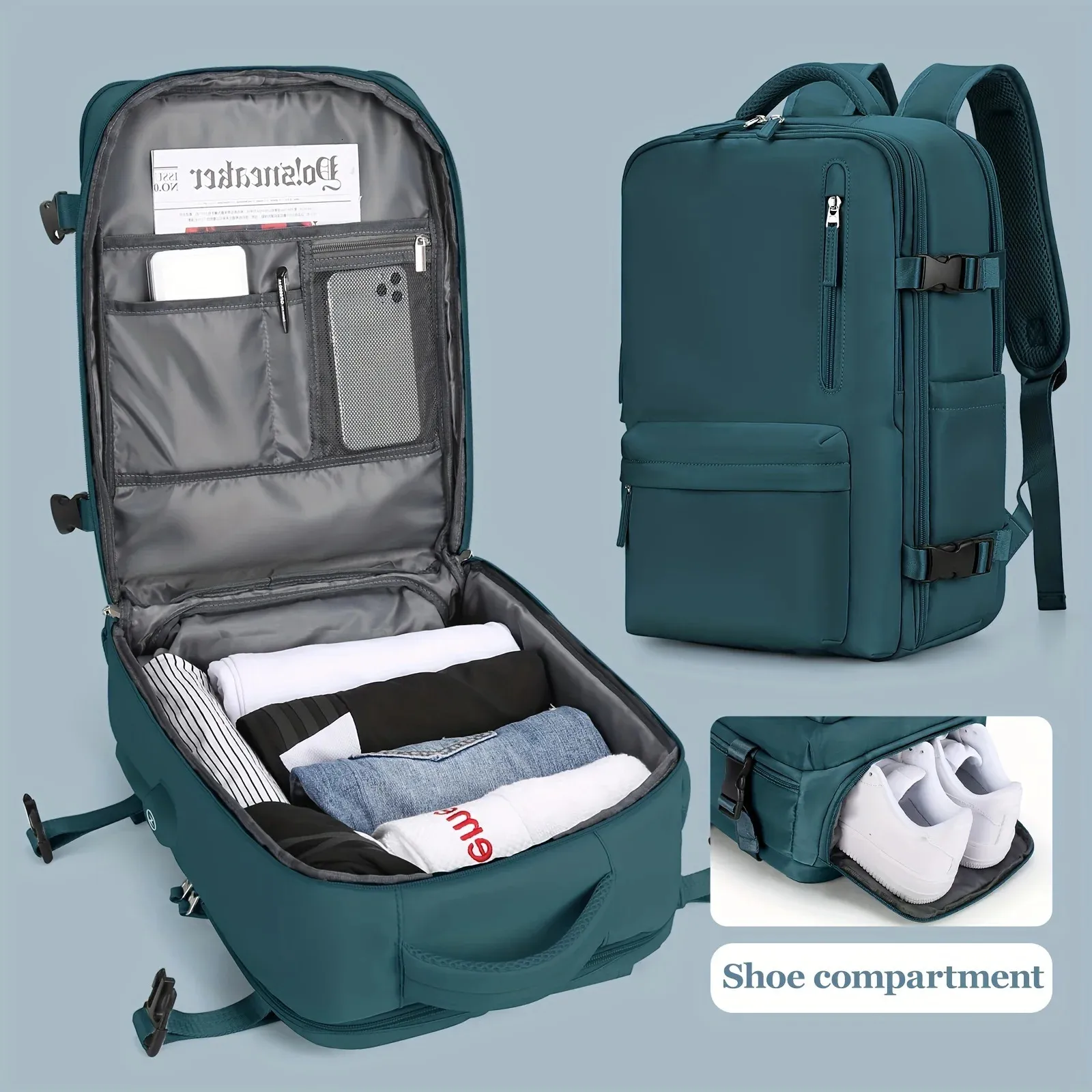 トラベルバックパックは、フライト承認済み35L手荷物スーツケースの防水型ウィークエンダーメンズ女性240119のための個人用アイテムバッグをオンにしてください