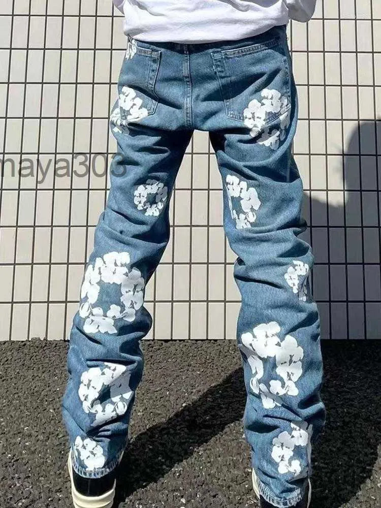 Jeans pour hommes lâche droit confortable coton Denim pantalon pantalon Y2k vêtements Streetwear décontracté mode fleurs imprimé pour Men333B 333B