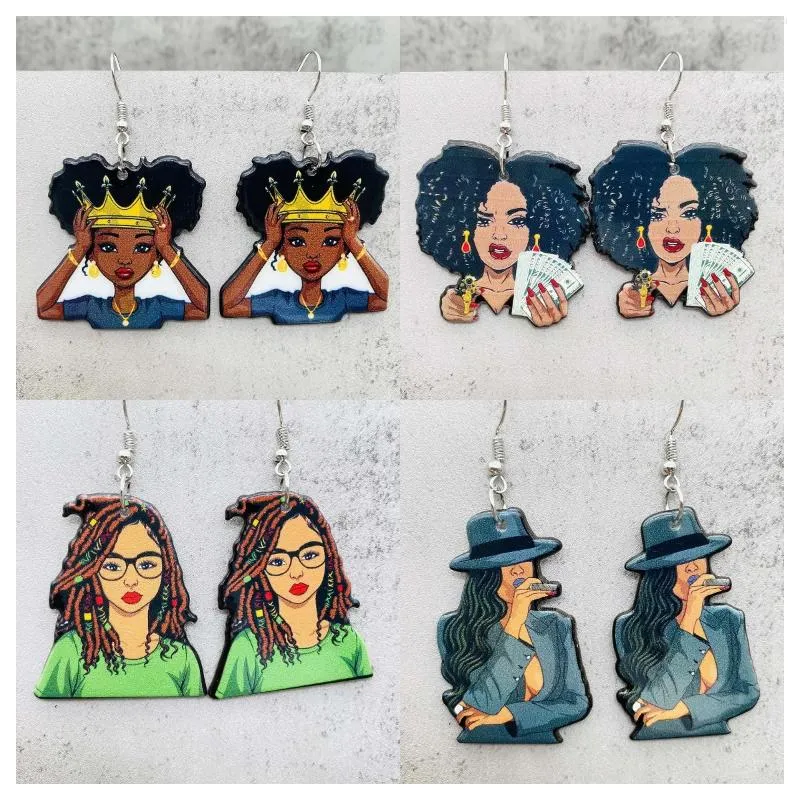 Baumelnde Ohrringe Ankunft Cut Acryl Afrikanische Figur Charakter Krone Für Frauen Einzigartiger Schmuck Großhandel