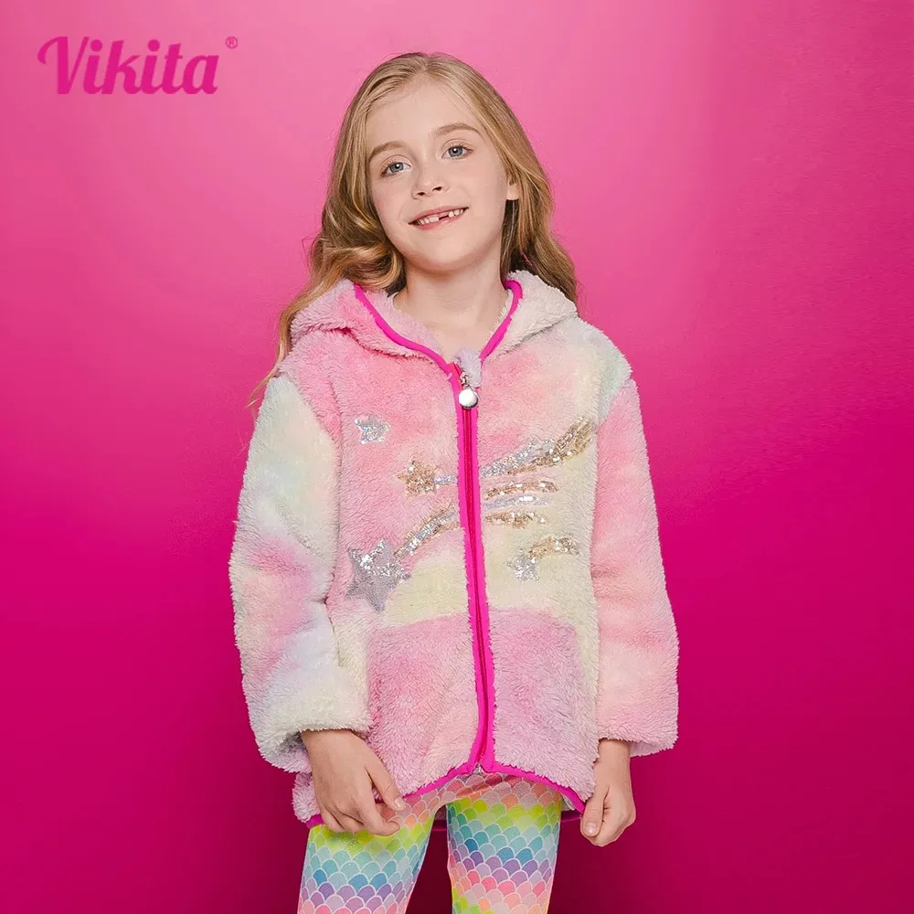 VIKITA Meisje Herfst Lente Kleding Kinderen Fleece Jas Kinderen Ster Lovertjes Wollen Trui Jas Jassen Kleding 312 Jaar 240127