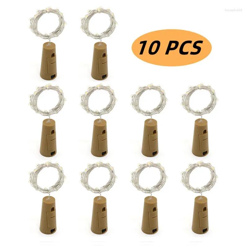 Cordes 10 pièces LED bouchon de bouteille guirlande lumineuse 1m 2m guirlande fil de cuivre vin liège fée lampe pour vacances fête de noël décor