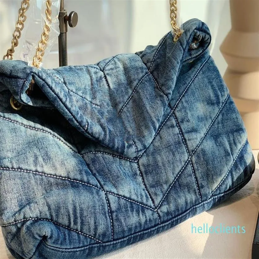 denim jeans schoudertas hoogwaardige dames matte leren band zware ketting kruis retro 33 cm253D