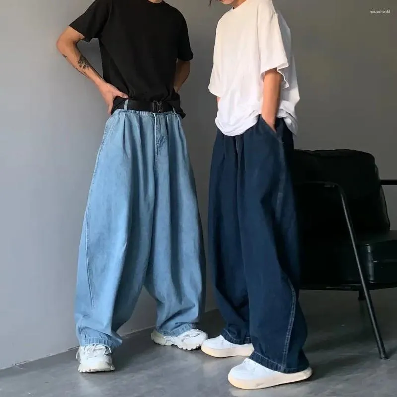Dżinsy męskie houzhou proste mężczyźni niebieskie luźne dżinsowe spodnie neutralne Y2K Jean Streetwear Casual Wide Mans Pants Worbe Hip Hop