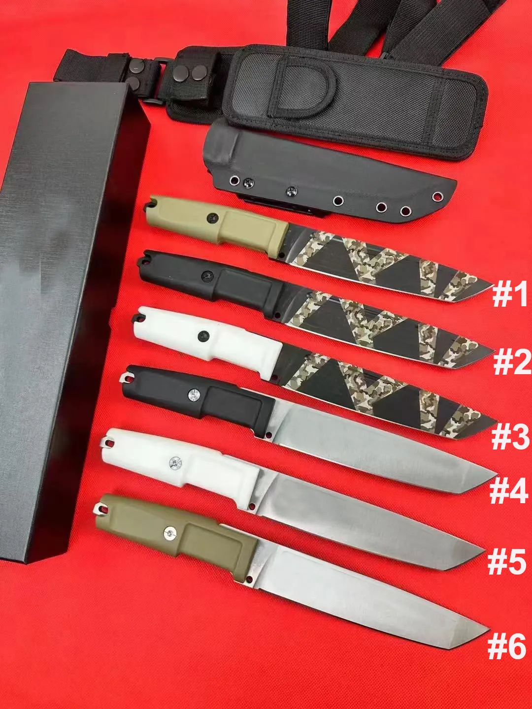 Special Offer T4000S Survival Straight Knife N690 Satin/Titanium Tiger PatternTanto Blade Full Tang Rubber Plastic Handle Fixed Blade Tactical Knives with Kydex