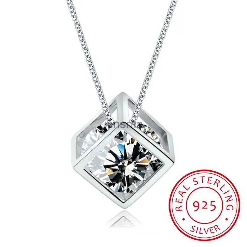 Chokers 925 Sterling Silver Cube Zirconia Pendant Necklace for Women Gift 45cm Link Chain Choker Collares Kolye S-N76 YQ240201