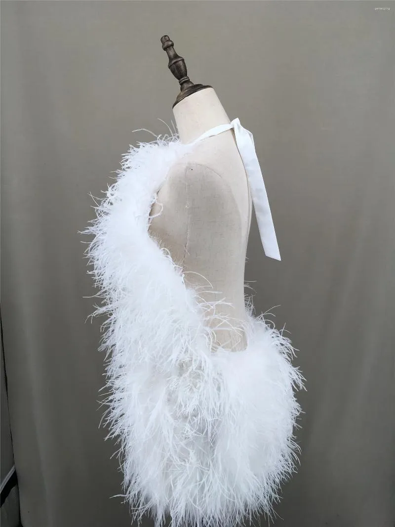 Casual Dresses Natural Ostrich Feather Lace Up Backless Sexy Dress for Women Furry Fluffy Halter Real Fur 2024 Peach Fuzz