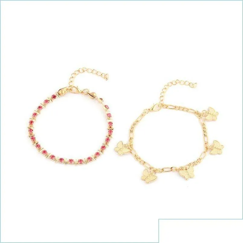 Cavigliere Cavigliere Strass Braccialetti alla caviglia in cristallo per le donne Sandali Farfalla Cavigliera Boho Beach Piede Catene ghiacciate Moda femminile D Dhhqw